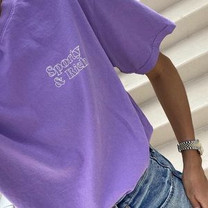 NEW SPORTY & RICH FUN LOGO LILAC PURPLE T-SHIRT